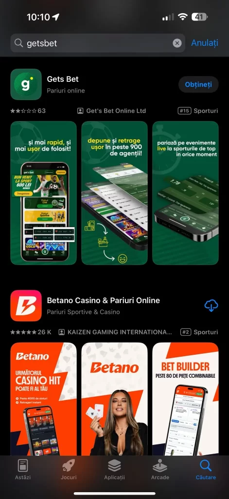 aplicația mobilă Get’s Bet