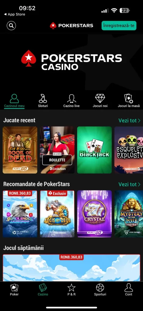 aplicația mobilă PokerStars