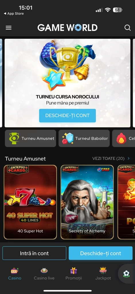 aplicația Game World Casino
