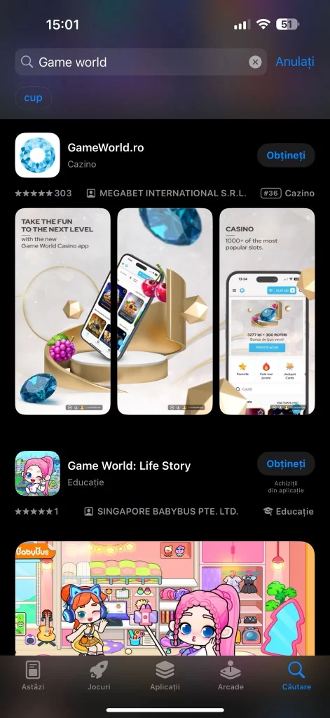 aplicația Game World Casino