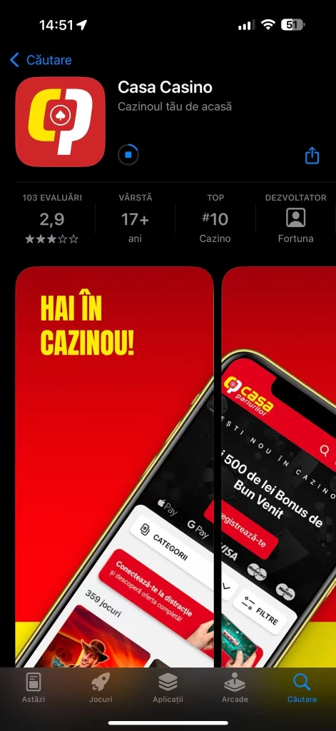 aplicația mobilă Casa Pariurilor