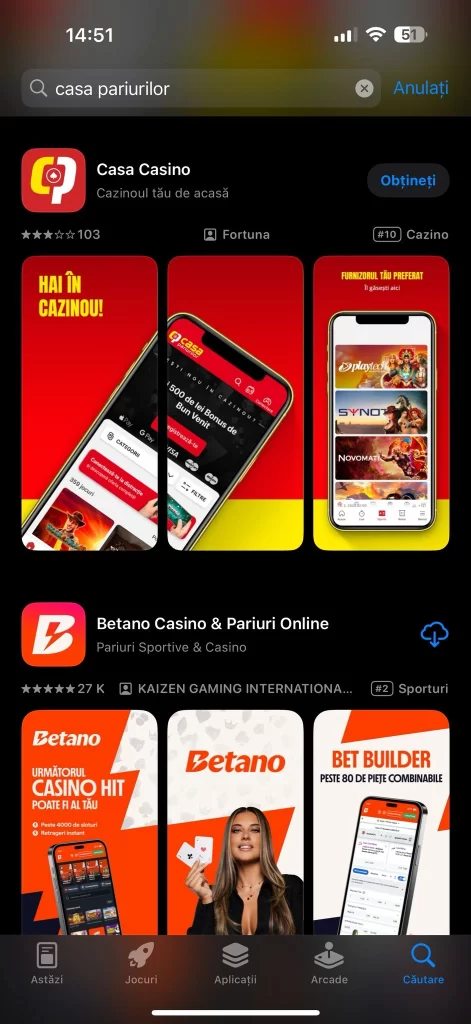 aplicația mobilă Casa Pariurilor