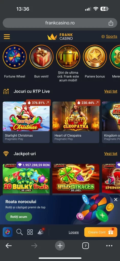 aplicația mobilă Frank Casino