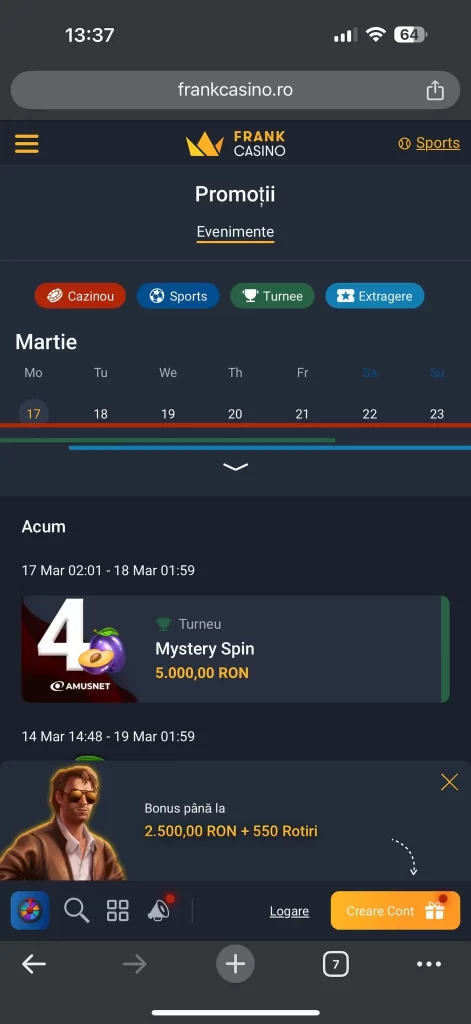 aplicația mobilă Frank Casino