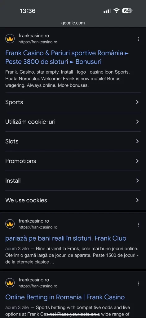 aplicația mobilă Frank Casino
