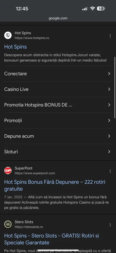 aplicația mobilă Hot Spins