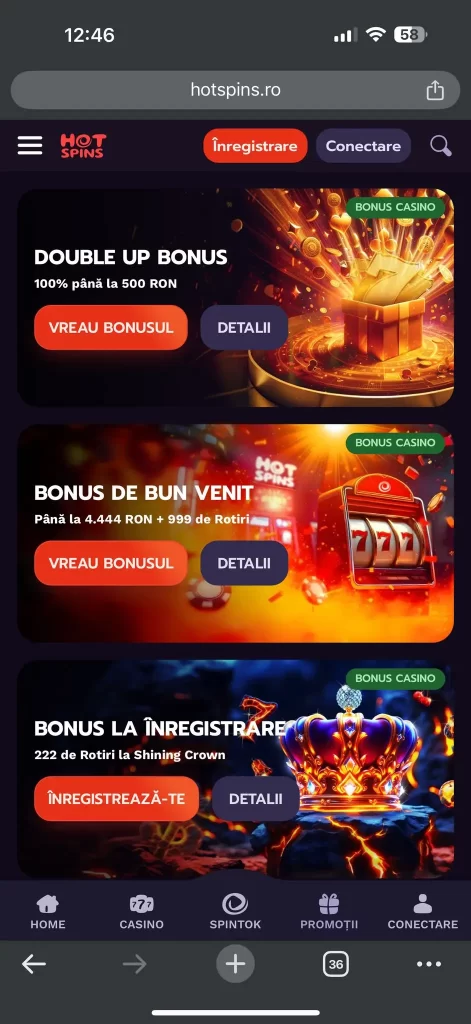 aplicația mobilă Hot Spins