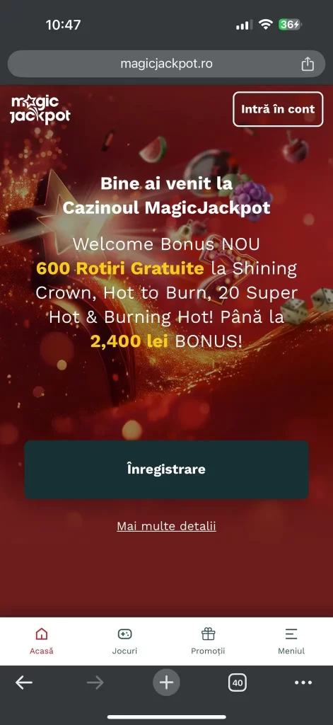 aplicație oficială la Magic Jackpot