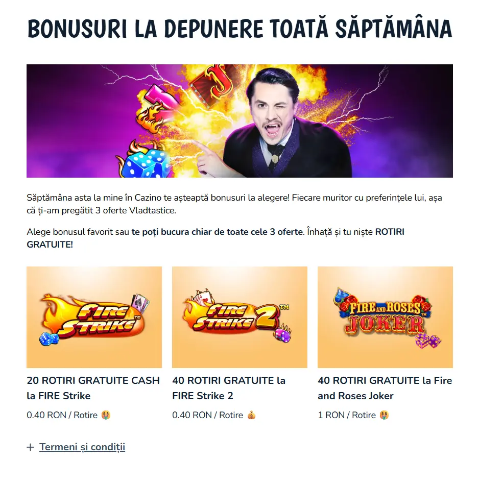 Ai șansa de a câștiga până la 100 de rotiri gratuite la Vlad Cazino