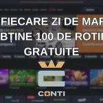 În fiecare zi de marți obține 100 de rotiri gratuite la Conti Cazino