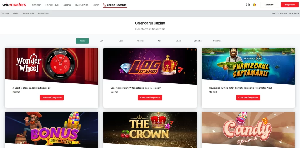Miercurea ești răsplătit cu rotiri gratuite la Winmasters Casino