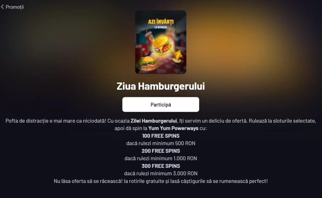 Obții rotiri gratuite dacă rulezi bani de Ziua Hamburgerului Maxbet