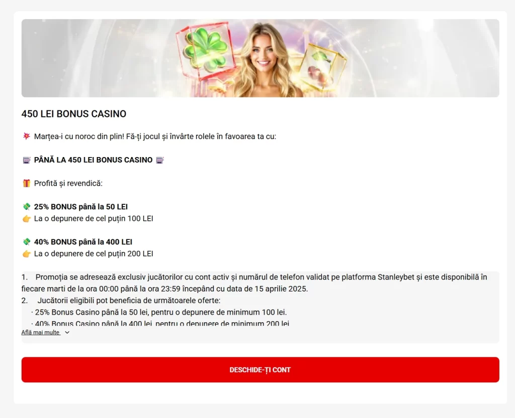 bonus casino la Stanleybet