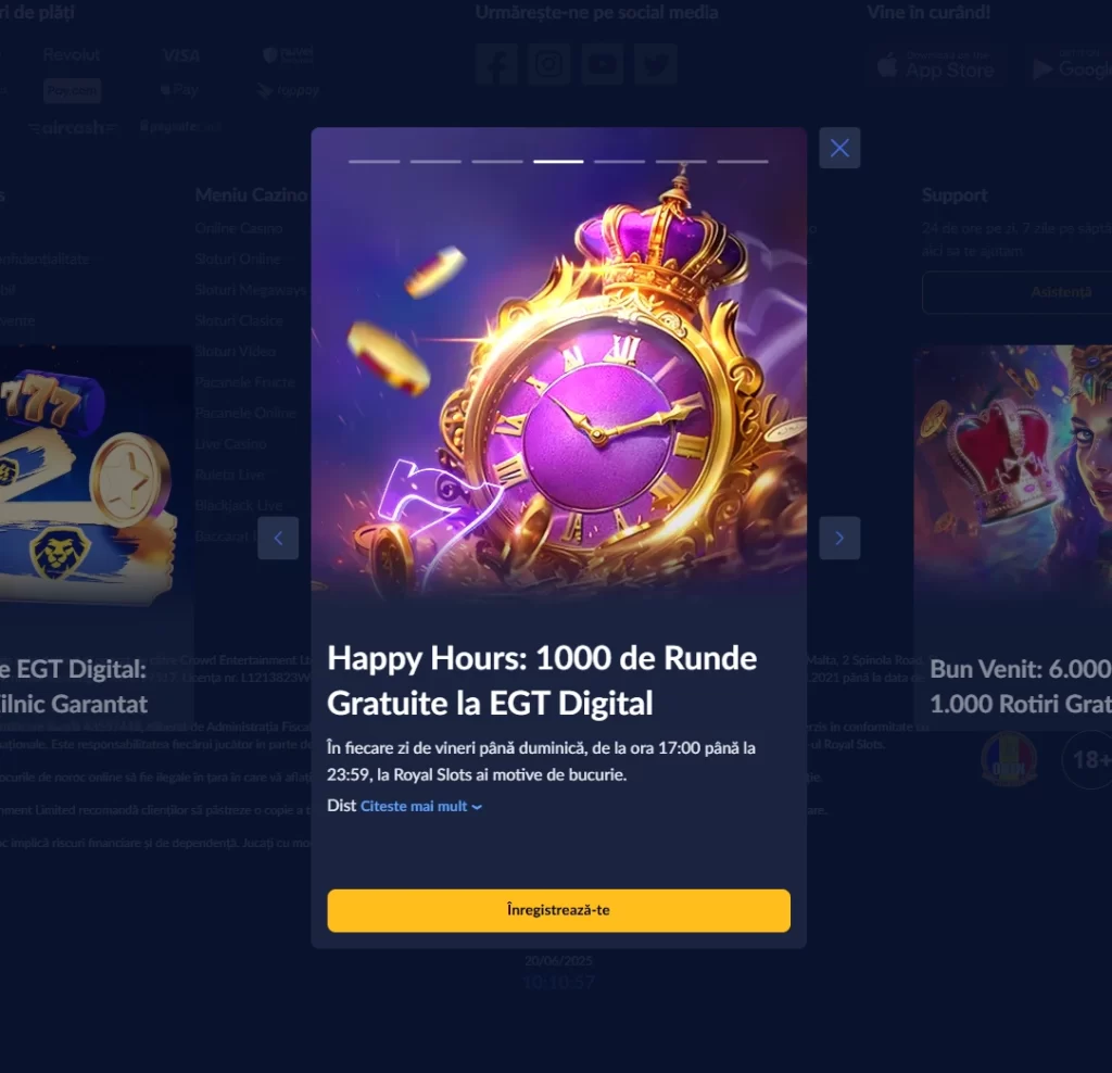 Câștigă până la 1000 de rotiri gratuite la Happy Hours Royal Slots