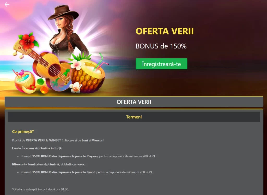 Începe săptămâna cu 150% bonus la oferta verii Winbet