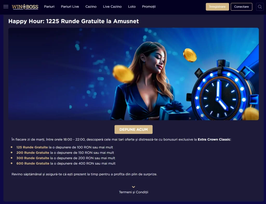 Marțea ești răsplătit cu rotiri gratuite în oferta Happy Hour Winboss