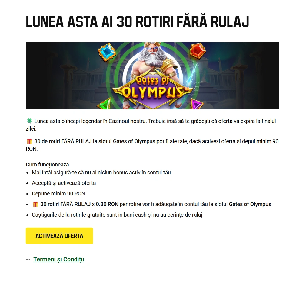 Pe 23 iunie poți câștiga 30 rotiri fără rulaj la Unibet Casino