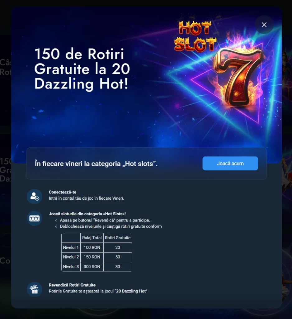 Rulează banii în casino și vei câștiga până la 150 de rotiri gratuite la PariuriPlus Casino