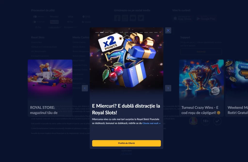 Cum încasezi 200% bonus + 200 de rotiri gratuite la Royal Slots pe 16 iulie