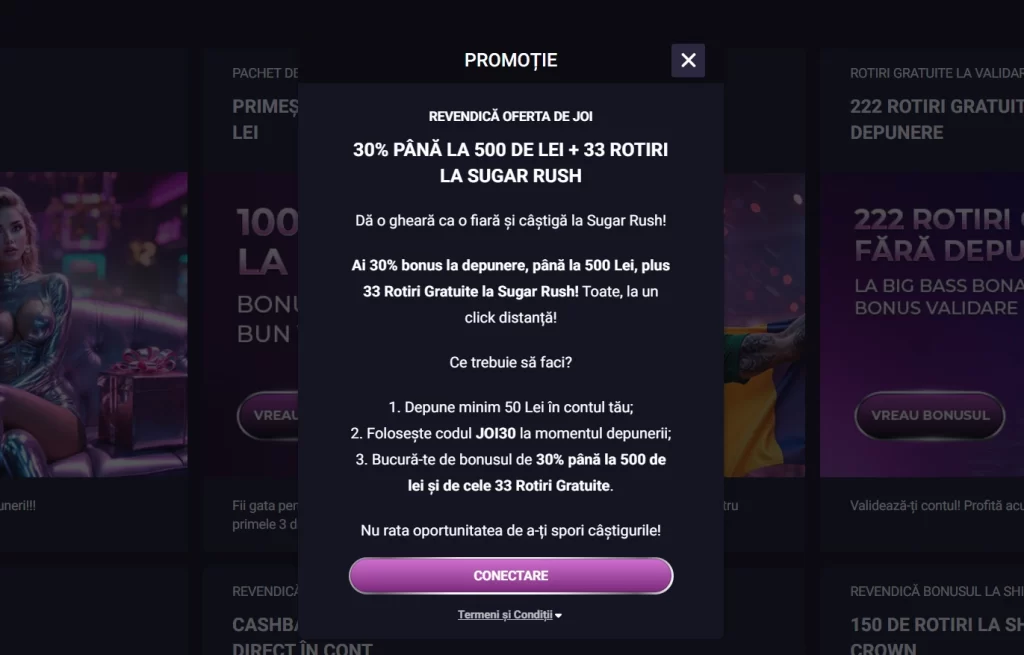 Cum primesc 30% bonus până la 500 RON + 33 rotiri gratuite la Player Casino