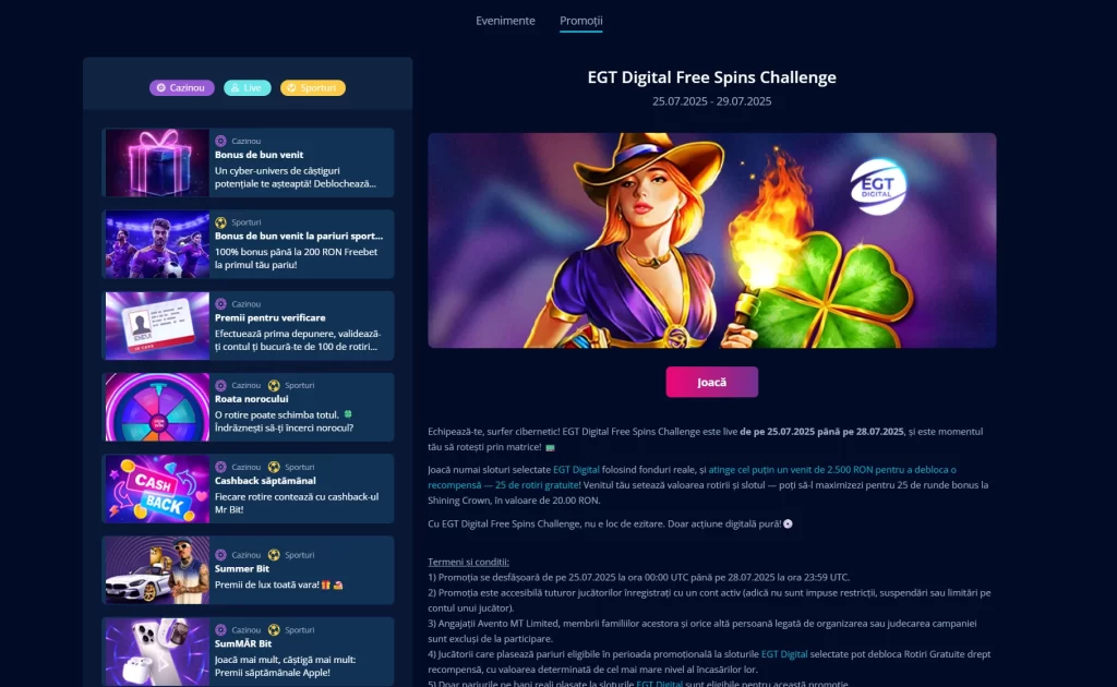 Cum primesc rotiri gratuite din partea Mr Bit dacă pariez la sloturile EGT Digital