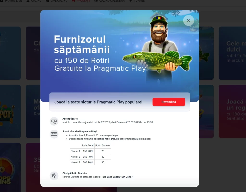 Cum revendici până la 150 de rotiri gratuite la Big Bass Baboiu din Deltă
