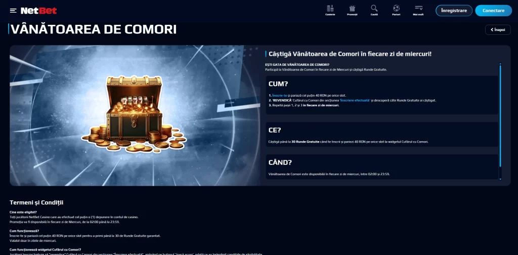 Miercuri câștigi până la 30 de rotiri gratuite la Vânătoarea de Comori NetBet Casino
