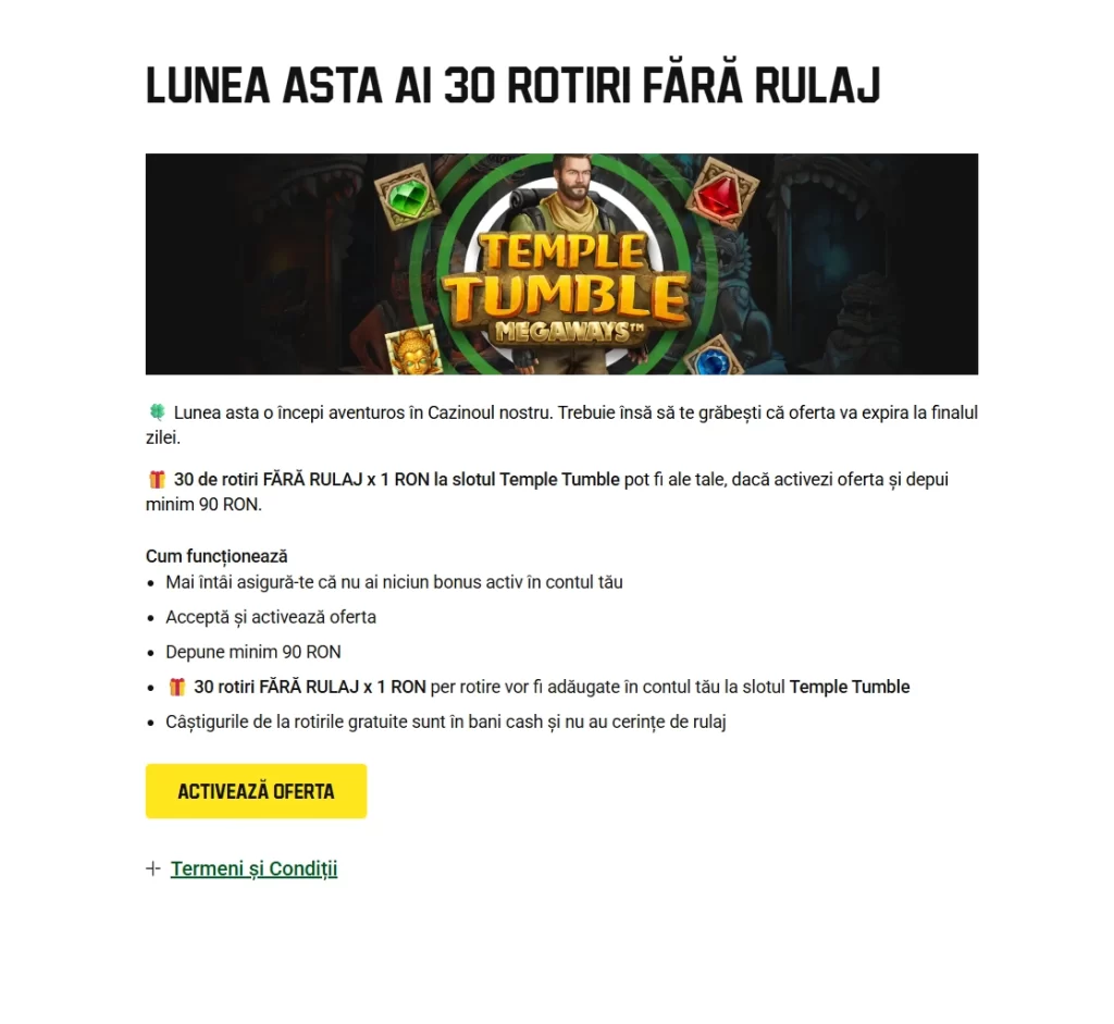 Pe 14 iulie câștigi 30 de rotiri gratuite fără rulaj într-un bonus Unibet Casino