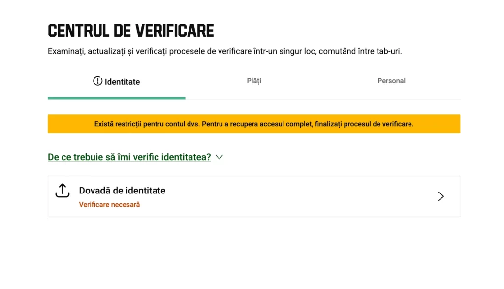 Validarea contului la Unibet Casino