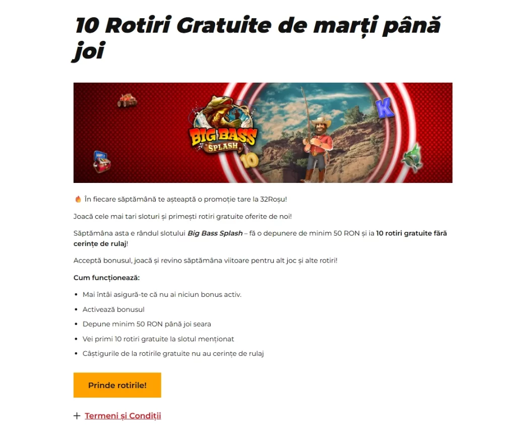 10 Rotiri Gratuite de marți până joi