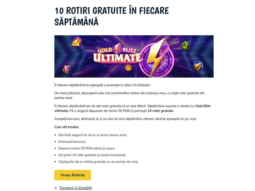 10 Rotiri Gratuite în fiecare săptămână