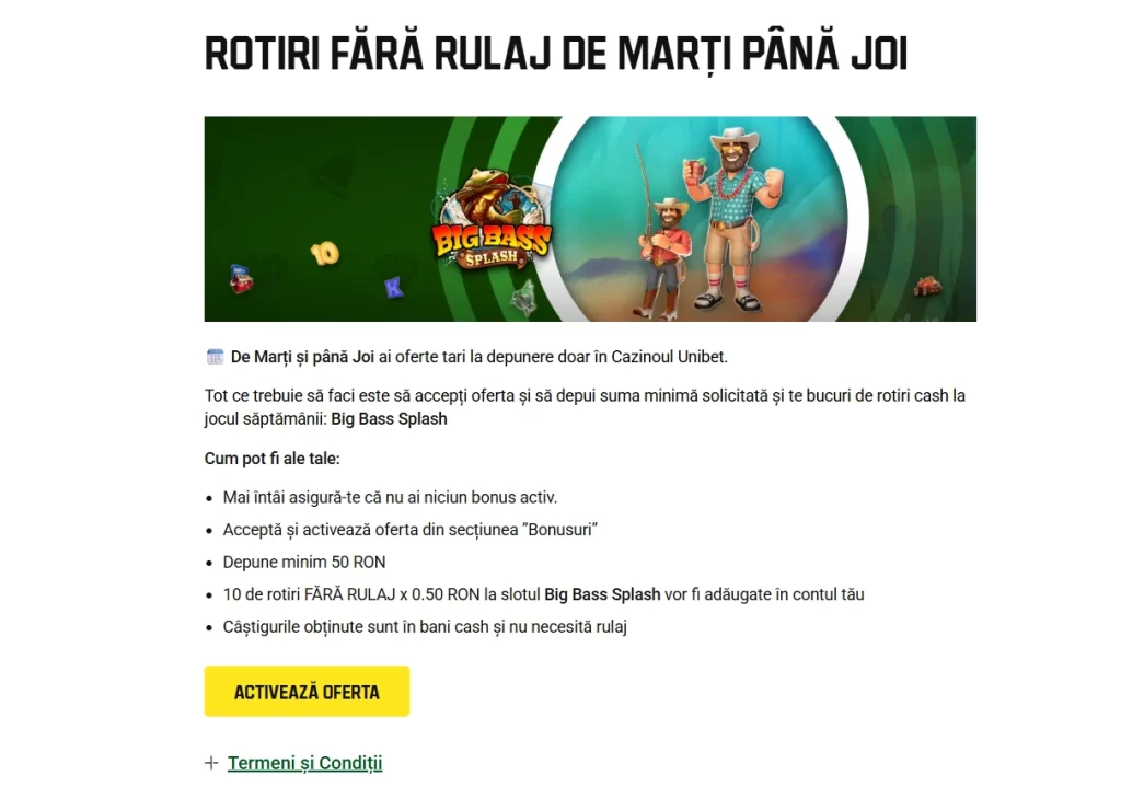 Cum activez cele 10 rotiri gratuite fără rulaj la Unibet Casino