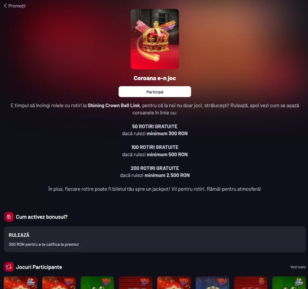 Cum aș putea primi până la 350 rotiri gratuite la Shining Crown Bell Link
