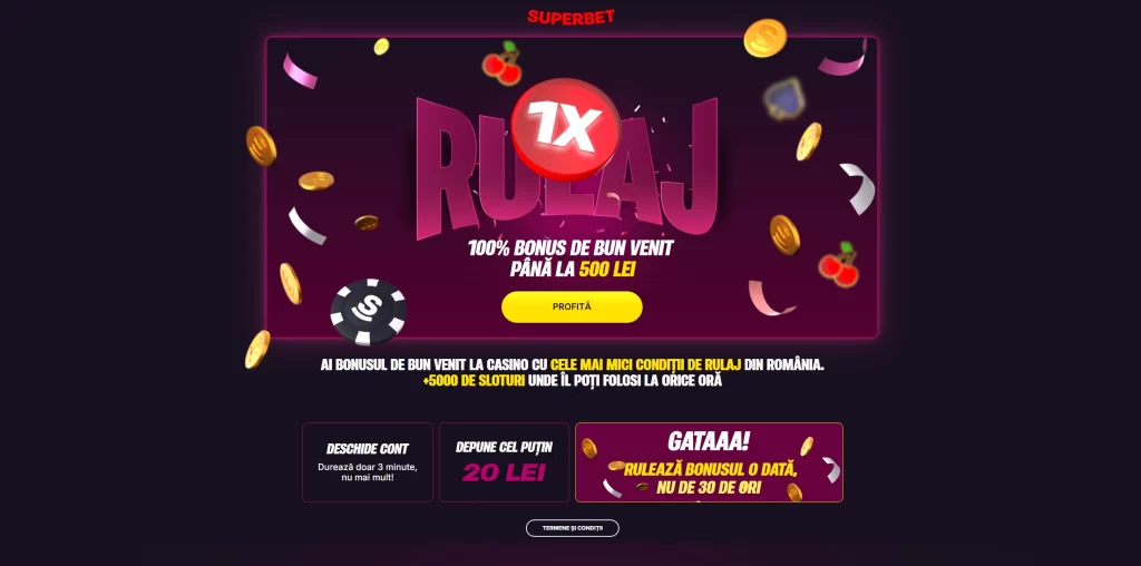 Cum primesc 100% bonus cu rulaj X1 la Superbet Casino