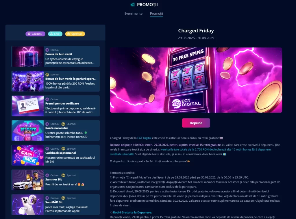 Cum primesc până la 30 rotiri gratuite la Mr Bit Casino în acest weekend