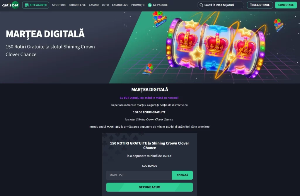 Cum revendici 150 rotiri gratuite la Gets Bet Casino în ziua de marți