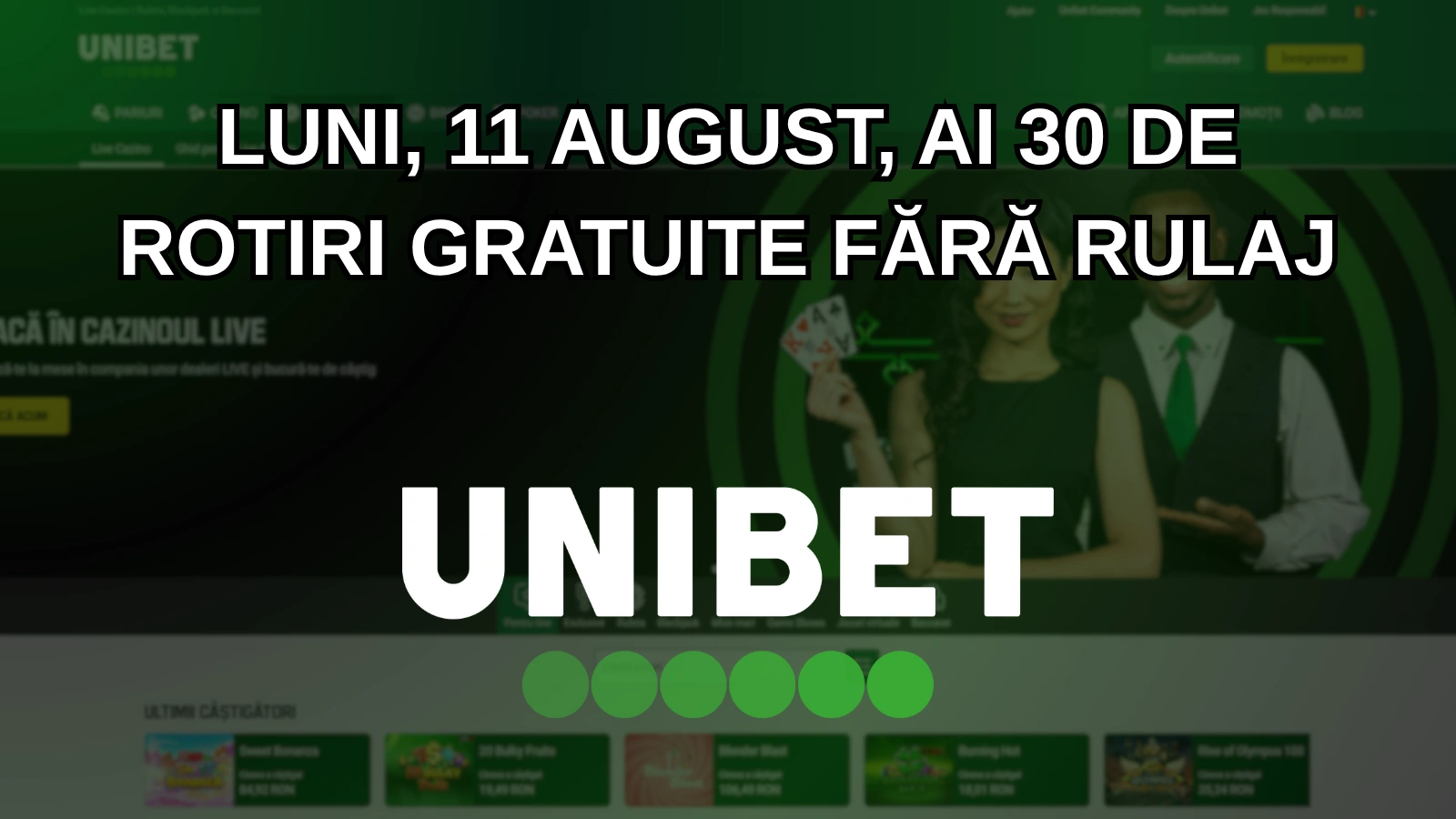 Luni, 11 august, ai 30 de rotiri gratuite fără rulaj