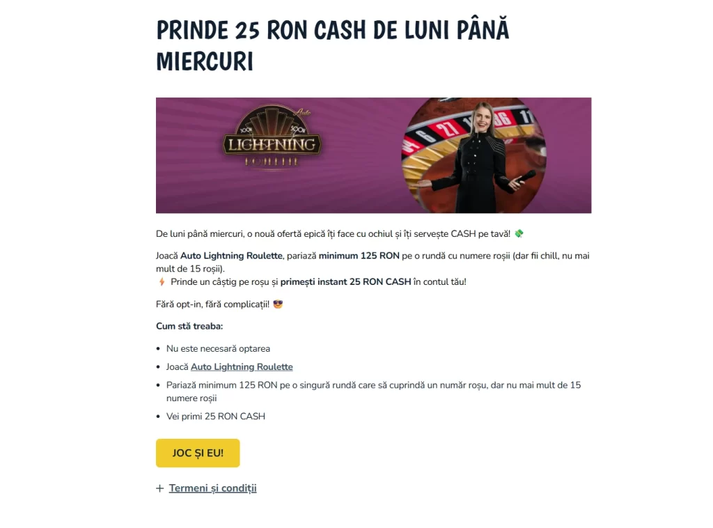 Prinde 25 RON CASH de luni până miercuri