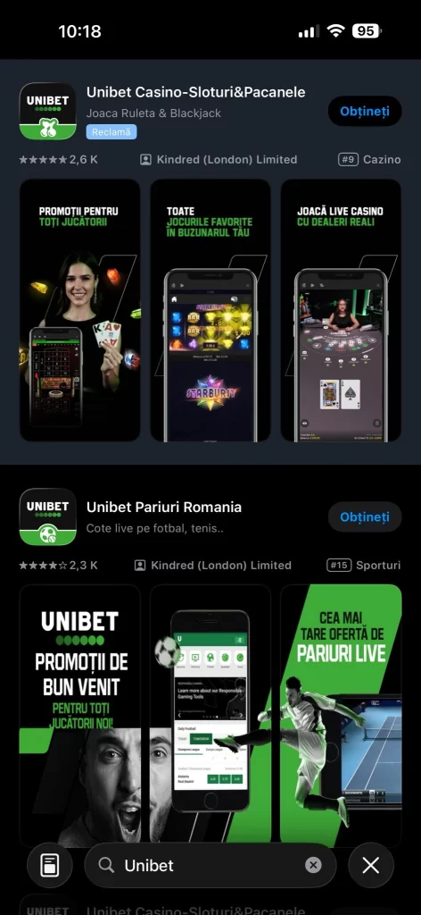 Aplicația Unibet 2025