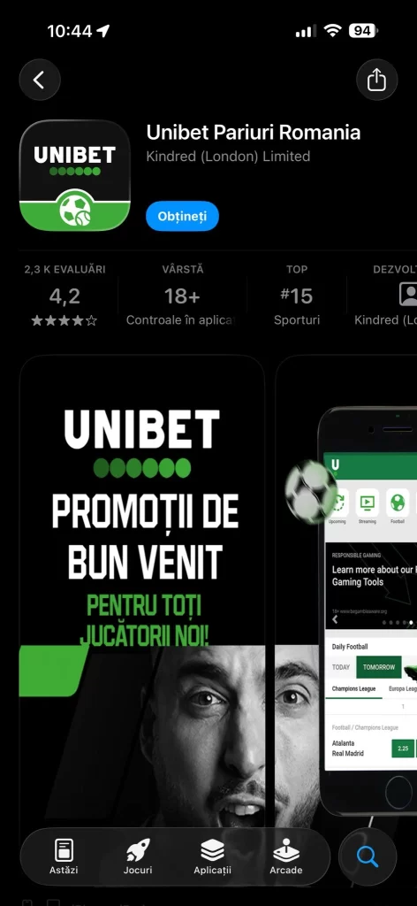 Aplicația Unibet Pariuri