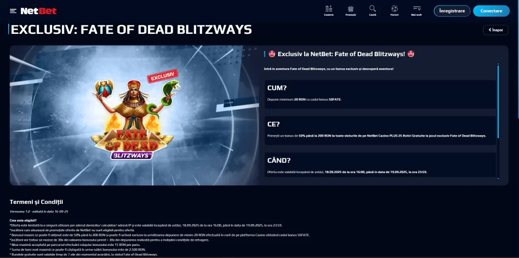 Care sunt pașii pentru a primi 50% bonus + 25 rotiri gratuite la NetBet Casino