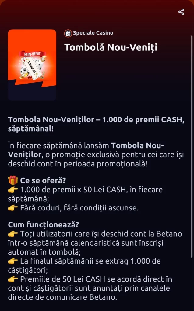 Cum mă înscriu la tombola nou-veniților de la Betano Casino