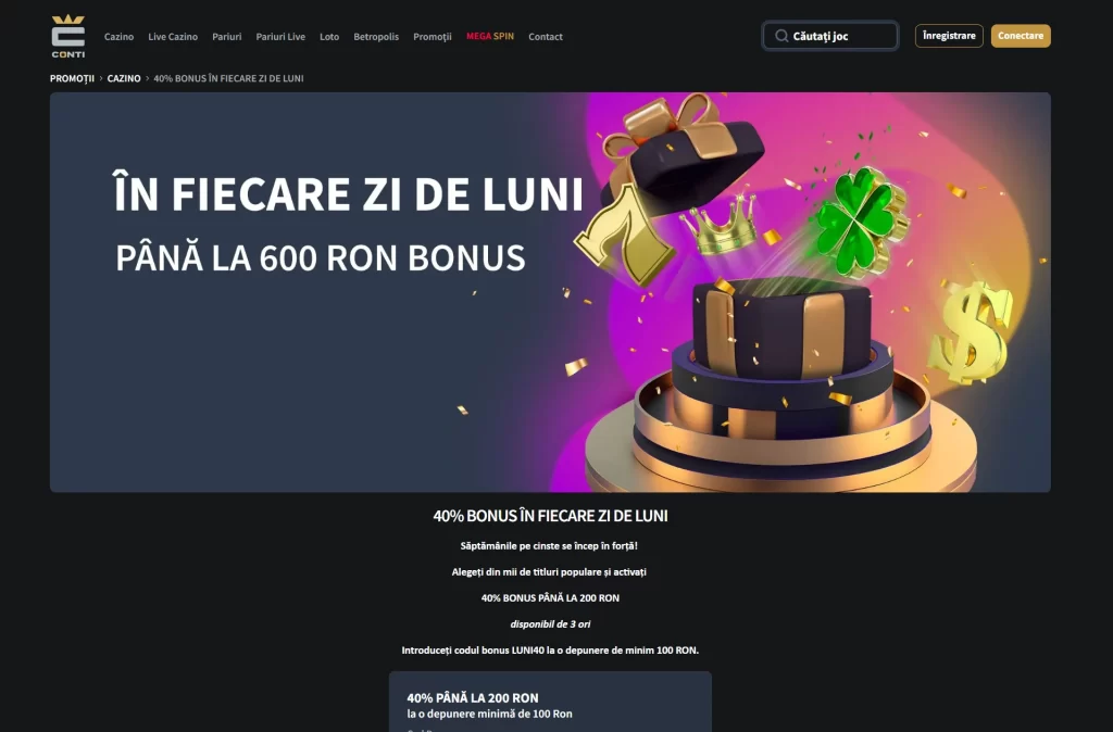 Cum pot activa promoția în care primesc 40% bonus la Conti Cazino