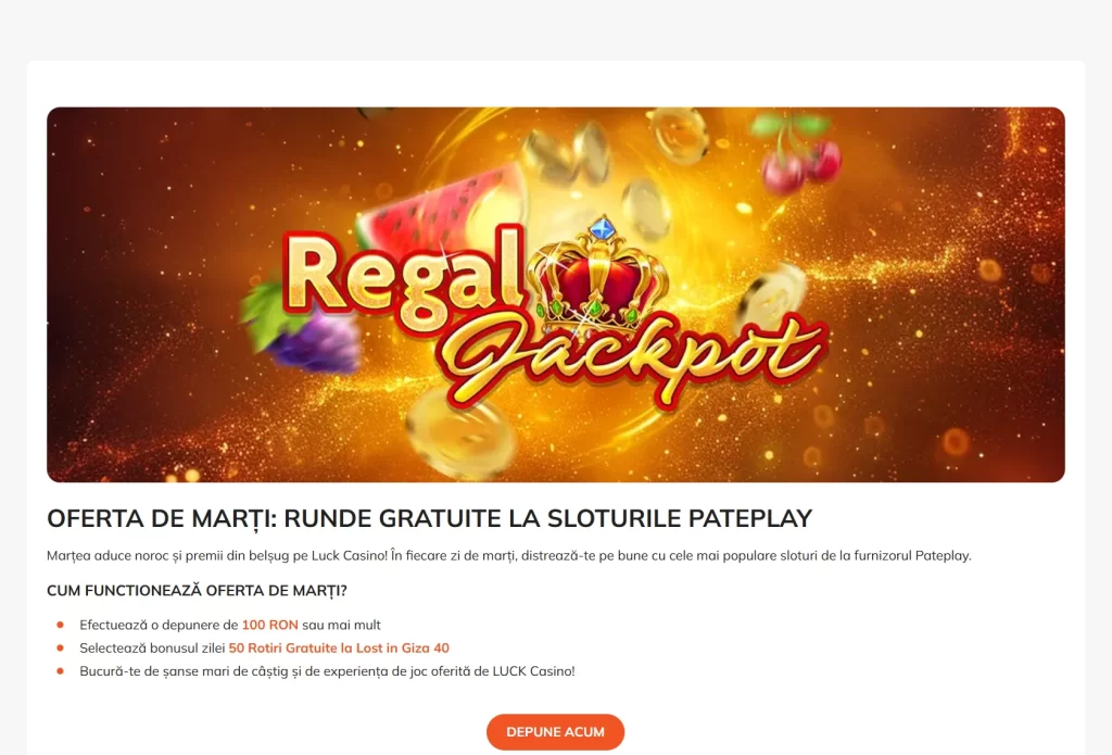 Cum primesc 50 rotiri gratuite la cazinoul Luck