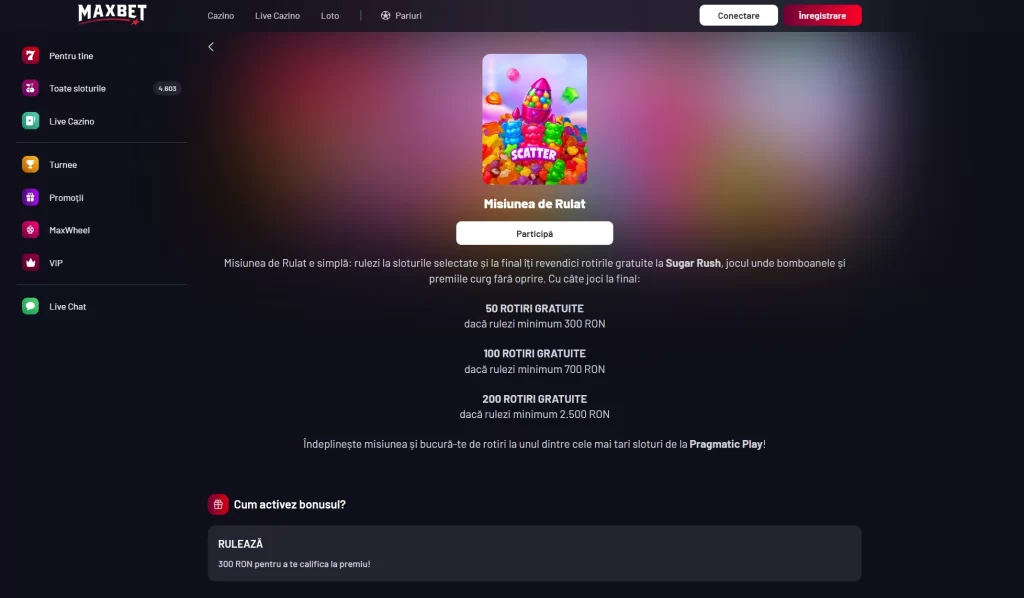 Cum revendic până la 350 de rotiri gratuite la Maxbet Casino