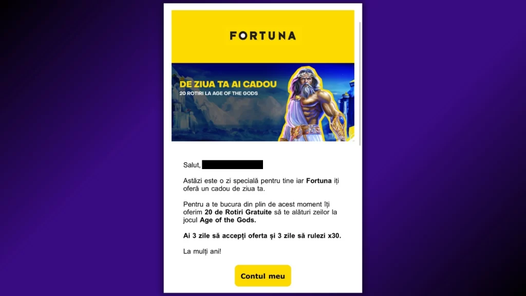 Rotiri gratuite bonus De ziua ta Fortuna