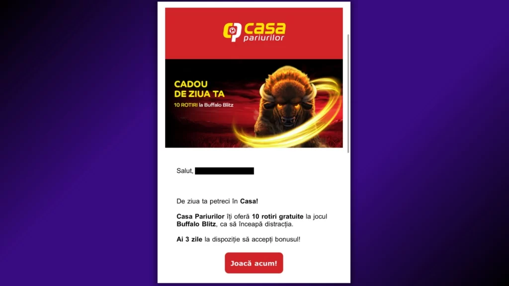 bonus aniversar Casa Pariurilor cu rotiri gratuite și bani