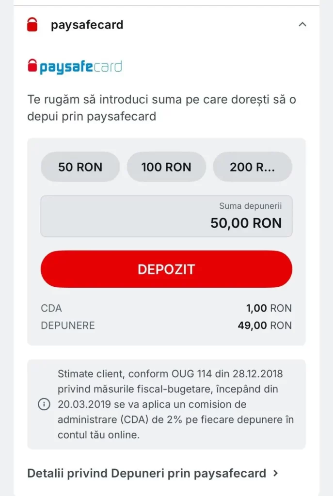 cum faci o depunere Paysafecard la casino